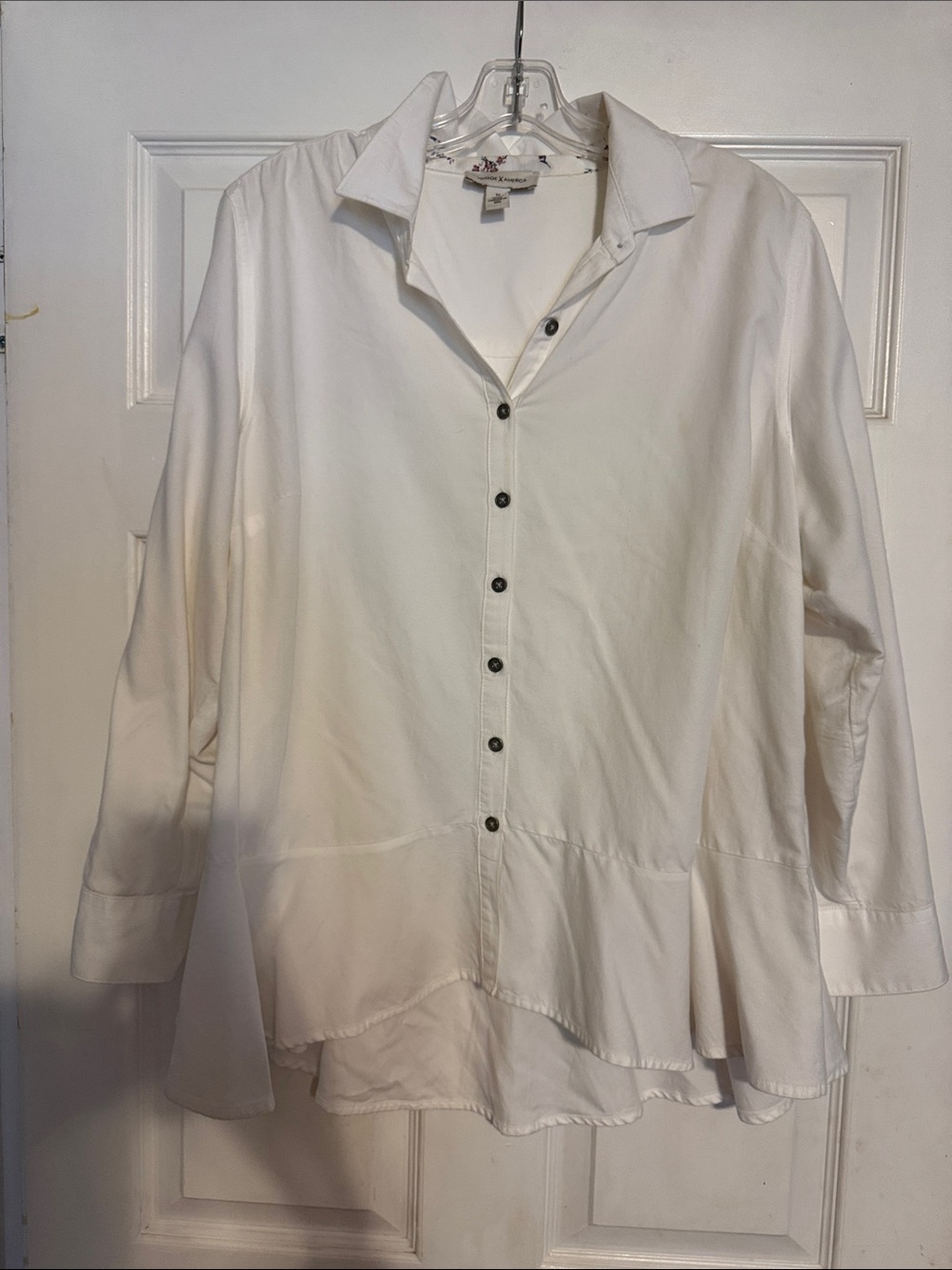 Vintage America White Blouse with Blue and Pink Floral Trim
